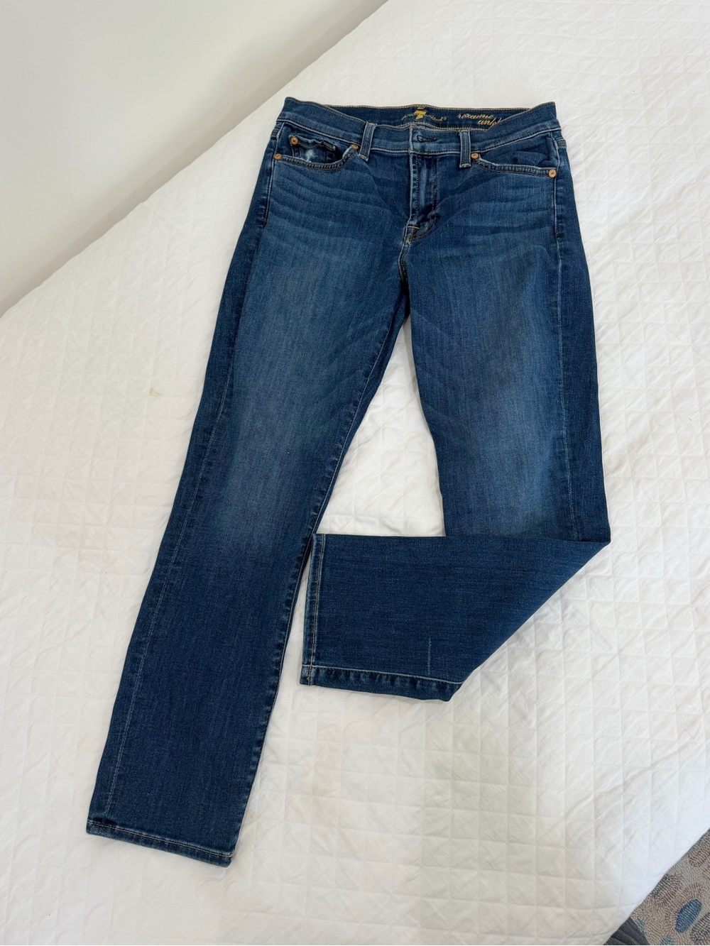 7 For All Mankind Straight Leg Jeans in Dark Blue Denim